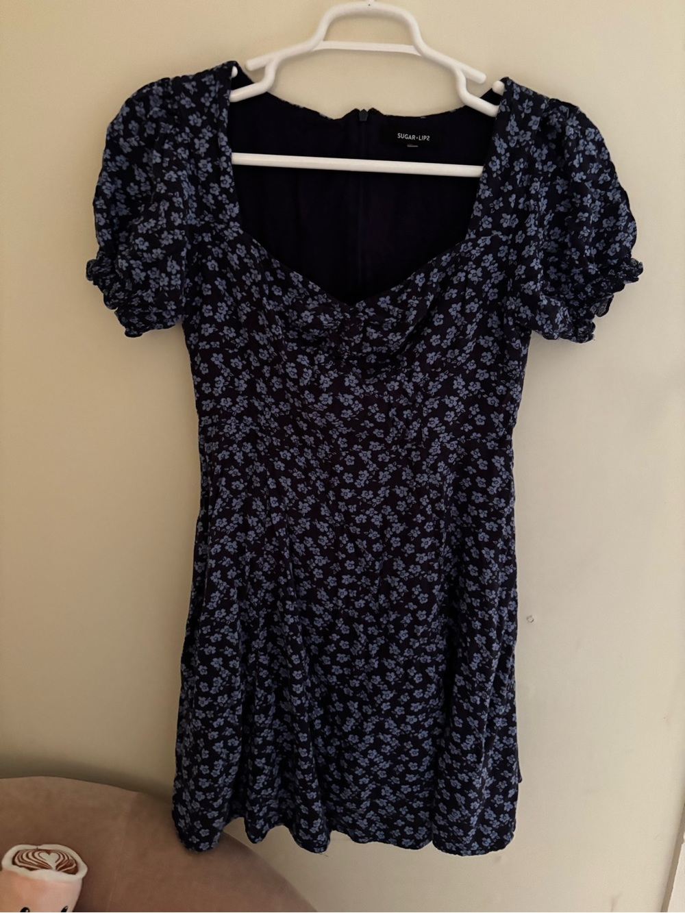 Sugarlips Navy & Light Blue Floral Puff-Sleeve Mini Dress